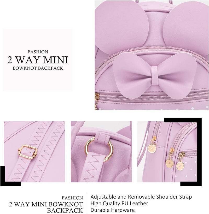 KL928 Girls Mini Backpack Bowknot Polka Dot Cute Small Daypacks Convertible Shoulder Bag Purse for Women - Image 2